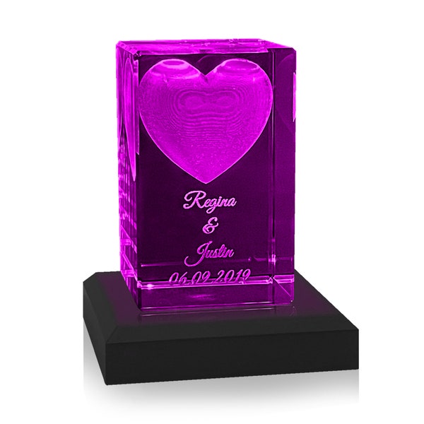 Personalisiertes Geschenk mit Wunschtext | Weihnachtsgeschenk 3D Glas Herz inkl. LED Leuchtsockel | Geschenk für Frauen