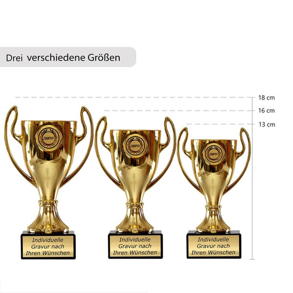 Geschenk mit Gravur | Gold Award Henkelpokal mit Gravurschild und Emblem Auswahl | 3 Größen | Trophy Geschenk Personalisiert
