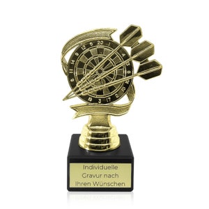 Dart cup with engraving 14 cm | Gold dart tournament trophy with desired text Dartboard as a trophy | Gift for friends