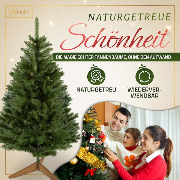 Weihnachtsbaum 180cm Künstlicher Tannenbaum inkl. Holzständer | Nordmanntanne Christbaum künstlich