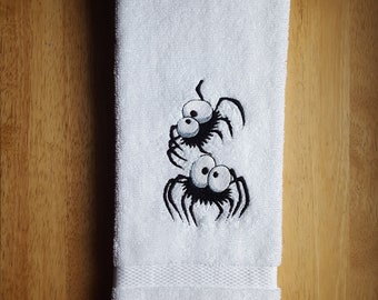 Spiders Embroidered Hand Towel - Halloween Decoration - Tarantula