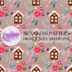 Kleurrijk peperkoek kerst naadloos patroon 300 DPI PNG Instant Download digitale papers Vinyl stof sublimatie peperkoek kerst