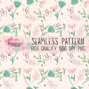 Watercolor Floral Seamless Pattern Hand Drawn 300 DPI PNG Instant Download Digital Papers Vinyl Fabric Sublimation Floral Pattern