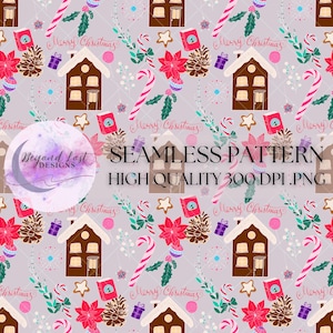 Kleurrijk peperkoek kerst naadloos patroon 300 DPI PNG Instant Download digitale papers Vinyl stof sublimatie Candy Christmas ontwerp