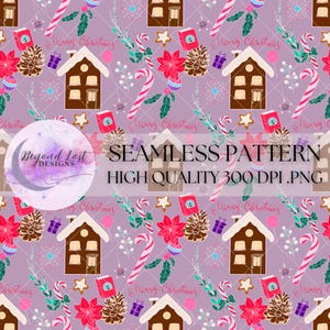 Kleurrijke peperkoek naadloze kerstpatroon 300 DPI PNG Instant Download digitale papers Vinyl stof sublimatie Candy Cane Christmas