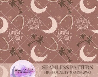 Mocha Mousse Desert Bohemian Seamless Pattern 300 DPI PNG Instant Download Digital Papers Vinyl Fabric Sublimation 2025 Color of the Year