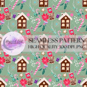 Kleurrijke peperkoek naadloze kerstpatroon 300 DPI PNG Instant Download digitale papers Vinyl stof sublimatie Candy Cane Christmas
