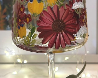 Hand Painted Floral Wine Glass | Burgundy Tones, Unique