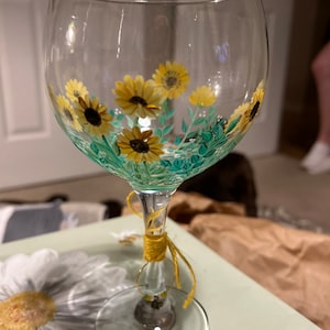 Hand painted sunflower gin glass