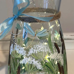 Hand Painted Dragonfly Vase | Fairy Light Botanical Decor