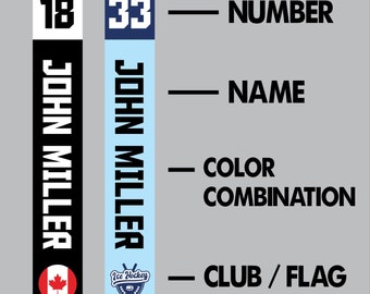 Etiqueta personalizada para palo de hockey y lacrosse, con nombre y número personalizados (juego de 2)