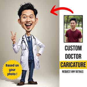Disegno di caricatura medico/dottore personalizzato dalla tua foto, disegno di cartone animato personalizzato, ogni cartone animato è ORIGINALE