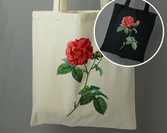 Tote Bag | Red Rose | Long Handle | 100% Cotton Bag Carry Bag Cloth Bag Shopping Bag