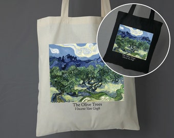 100% Baumwolltasche "Olive Trees" (Olivenbaum) von Vincent Van Gogh & Lange Henkel / Jutebeutel Tragetasche Leinentasche Einkaufstasche