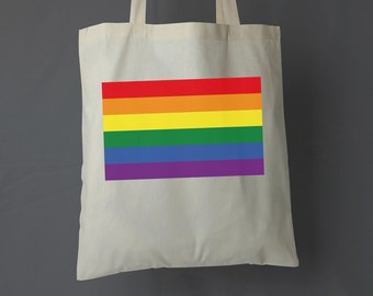 Jutebeutel | LGBTQ+ Rainbow Flag Pride | Lange Henkel | Baumwolltasche Tragetasche Stoffbeutel Einkaufstasche