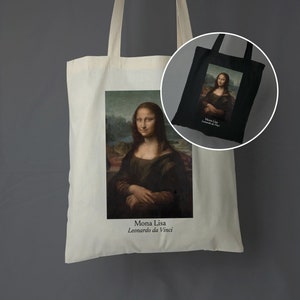 100% Baumwolltasche "Mona Lisa" von Leonardo Da Vinci & Lange Henkel / Jutebeutel Tragetasche Stoffbeutel Leinentasche Einkaufstasche