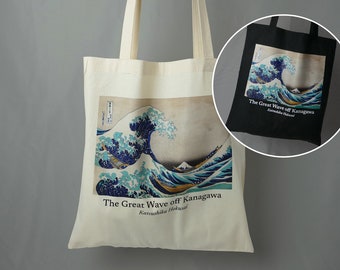 Wave off Kanagawa Tote Bag, 100% Cotton Shopping Bag, Painting Book Bag, Jute Bag, Japanese, Katsushika Hokusai