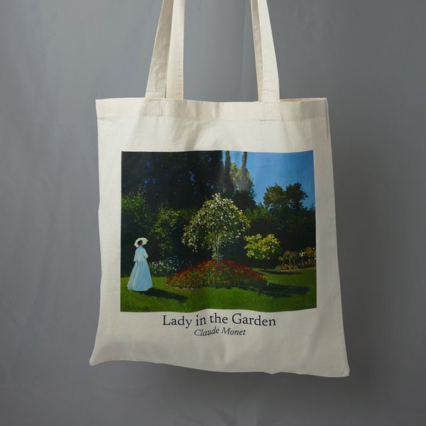 100% cotton bag "Woman in the garden" by Claude Monet with long handle / jute bag carrier bag fabric bag shopping bag