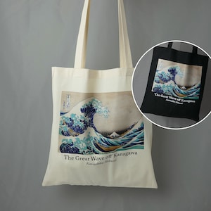 Wave off Kanagawa Tote Bag, 100% Cotton Shopping Bag, Painting Book Bag, Jute Bag, Japanese, Katsushika Hokusai