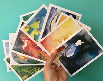 Postcards set of 10 - Watercolor - Handmade - Snail Mail - Small  Art Print - Painting
