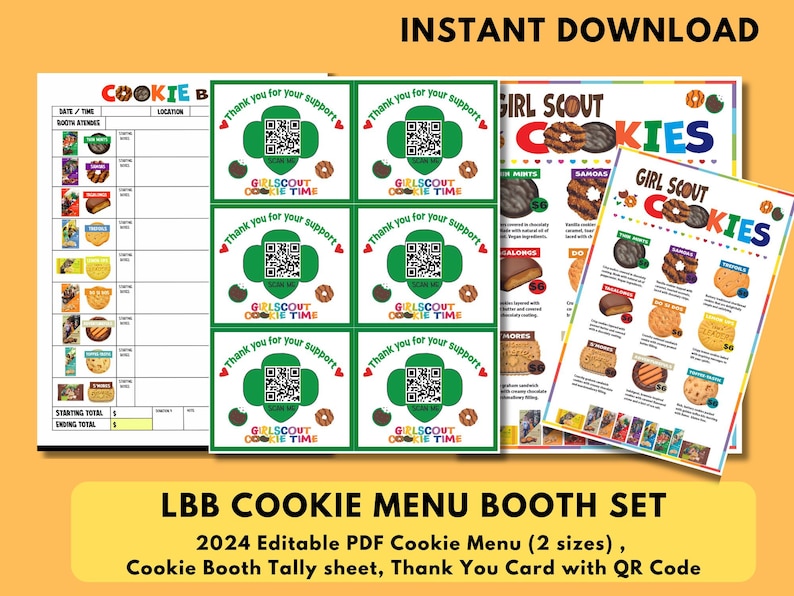 LBB, Girl Scout Cookie Booth Pack, 2024 LBB Cookies, Editable Cookie
