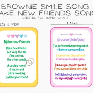 GirlScout Song, Brownie Smile, Make New Friends, Girl Scout Meeting, Brownies, for Kaper Chart