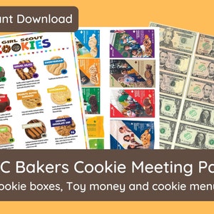 ABC, Cookie Meeting Set, 2024 ABC Bakers, for pretend cookie booth, earning cookie badge, Letter size Cookie Menu