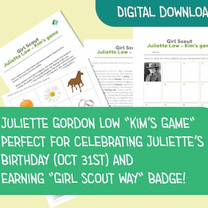 Juego de Girl Scout Kim sobre Juliette Low - Fundadora de Girl Scouts: Cumpleaños de Juliette Low, Insignia de Girl Scout Way -, Descarga instantánea