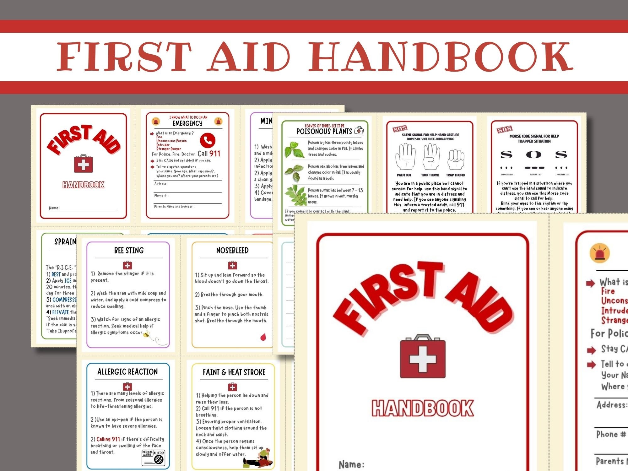 printable-first-aid-cards-etsy for Free Printable First Aid Booklet Printable First Aid Cards - Etsy for Free Printable First Aid Booklet