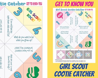 Girl Scout Cootie Catcher  "Get To Know You", Fortune Teller, Game, Now with Coloring!,  Instant Download