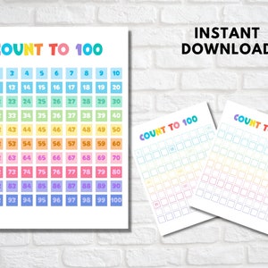 Póster de 100 gráficos y páginas en blanco para practicar números - Cien gráficos para el aula, la escuela en casa, el jardín de infantes y el preescolar