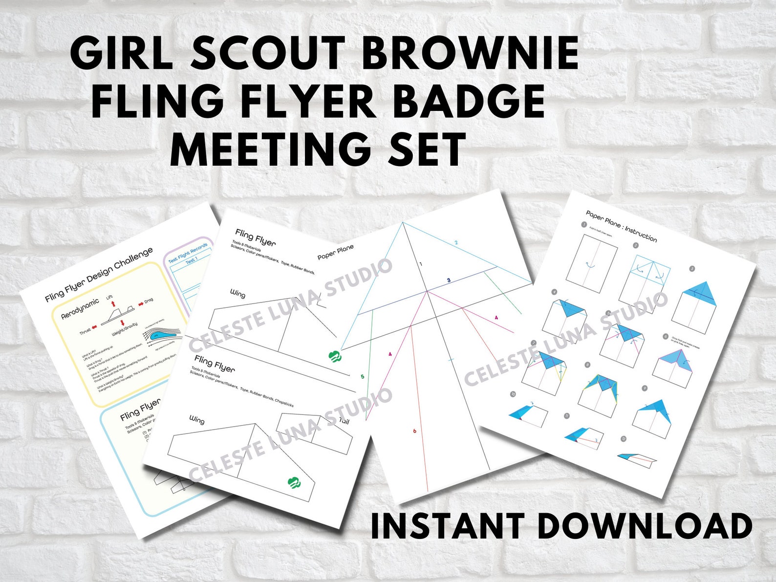 Girl Scout Brownie Meeting Set Fling Flyer Badge, Wing and Tail Cut Out