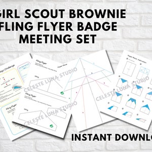 Girl Scout Brownie Meeting Set - Fling Flyer Badge, Wing and tail cut out, Paperplane
