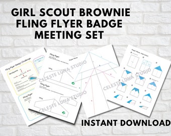 Girl Scout Brownie Meeting Set - Fling Flyer Badge, Wing and tail cut out, Paperplane