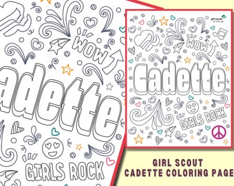 Girl Scout, Coloring page, Cadette, Instant Download