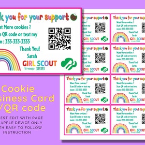 Cartão de visita de biscoitos fofo com código QR, etiquetas Avery, arquivo "Páginas", edição fácil no iPad/iPhone/Mac, cartão de agradecimento, Cookie Booth