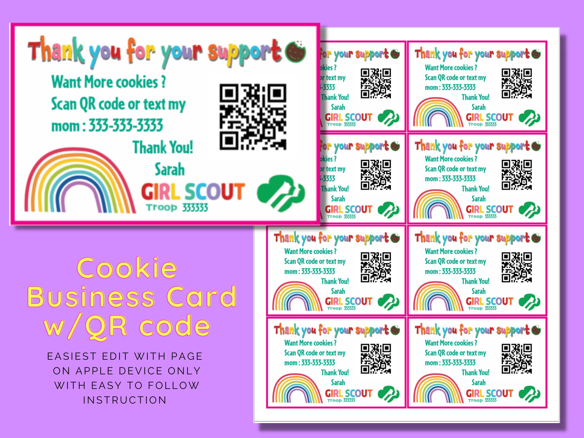 Cute Cookie Business Card With QR Code, Avery Labels, pages File, Easy