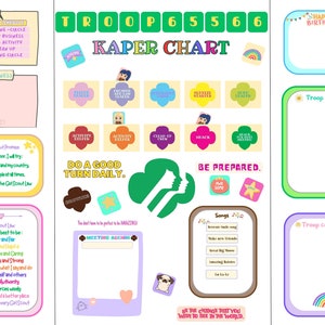 Editable Girl Scout Kaper Chart, Juniors, Troop Leader, Meeting Board, Promise & Law, Customizable - Instant Download