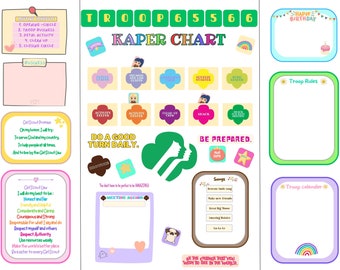 Editable Girl Scout Kaper Chart, Juniors, Troop Leader, Meeting Board, Promise & Law, Customizable - Instant Download