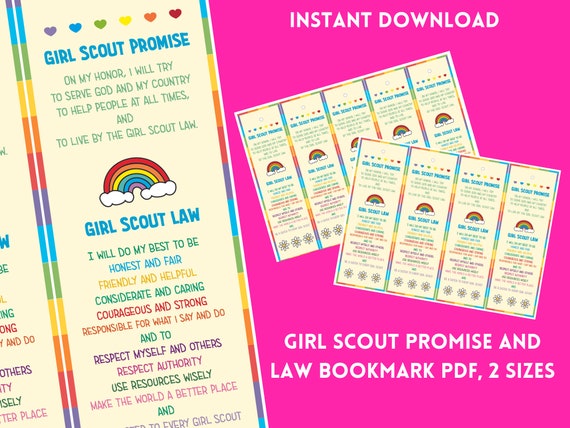 Girl Scout Promise and Law Bookmark Printable 2 Sizes - Etsy