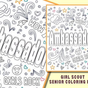 Girl Scout, Coloring page, Ambassador, Instant Download