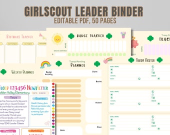 Girl Scouts Leader Binder Set, Troop Leader Planner, Meeting Planner, Trackers, Editable Newsletter, Instant Download