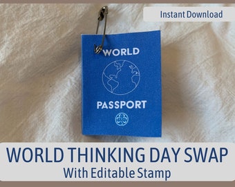 World Thinking Day (Feb 22nd) SWAP, Girl Scout - Passport and Stamp (with editable county name)