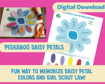 Peekaboo Daisy Petals - Girl Scout Daisy Petal activity, Fun way to memorize petal colors and Girl Scout Law, Amazing Daisy