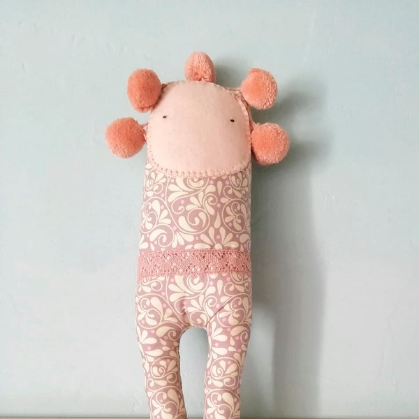 Hand-embroidered cloth and felt doll, baby shower, vegan and sustainable plush toy, murieladas doll