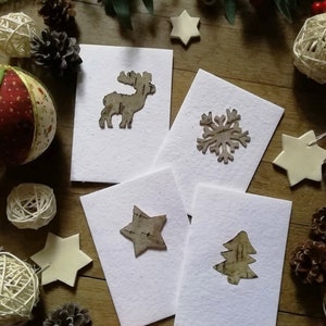 Set mit 4 biologisch abbaubaren Weihnachtskarten, handgefertigten Weihnachtsgrüßen, Postkarten aus Saatpapier, Murielada-Karten