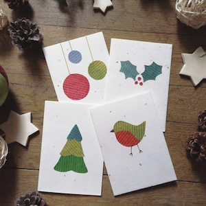 Set mit 4 biologisch abbaubaren Weihnachtskarten, handgefertigten Weihnachtsgrüßen, Postkarten aus Saatpapier, Murielada-Karten