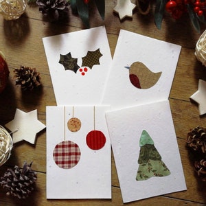 Set mit 4 biologisch abbaubaren Weihnachtskarten, handgefertigten Weihnachtsgrüßen, Postkarten aus Saatpapier, Murielada-Karten