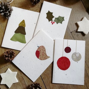 Set mit 4 biologisch abbaubaren Weihnachtskarten, handgefertigten Weihnachtsgrüßen, Postkarten aus Saatpapier, Murielada-Karten