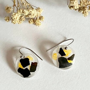 Handmade earrings with real forest stones and plants, resin botanical jewelry, murieled jewelry